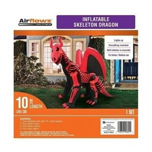 Inflatable Halloween Red Black Skeleton Devil Dragon 10 Ft Foot Airblown Decor